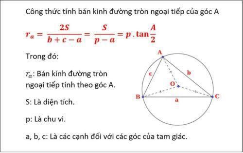 Công thức chi tiết để tính bán kính của đường tròn ngoại tiếp của tam giác