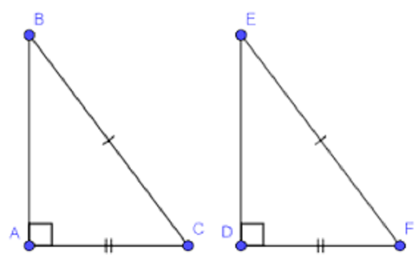 Hai tam giác vuông đều bằng nhau theo đòi cạnh huyền và cạnh góc vuông
